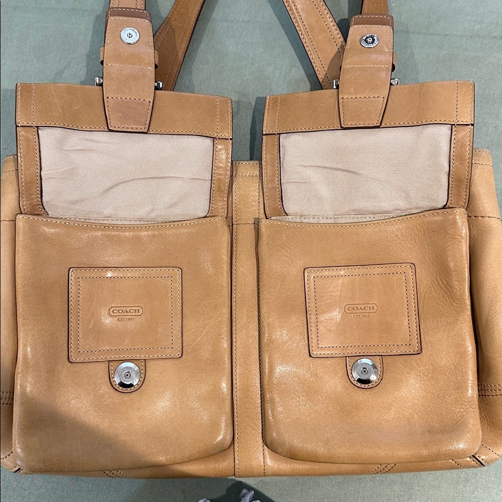 Coach Tan Leather Double Front Pocket Shoulder Tote - Picture 8 of 8